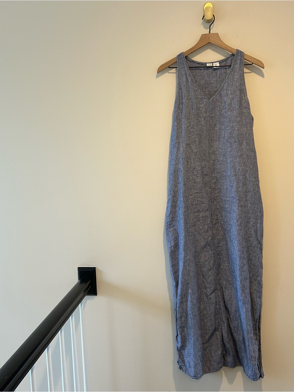 Artisan Ny Women’s 100% Linen Blue Maxi Dress Size M Razorback Sleeveless